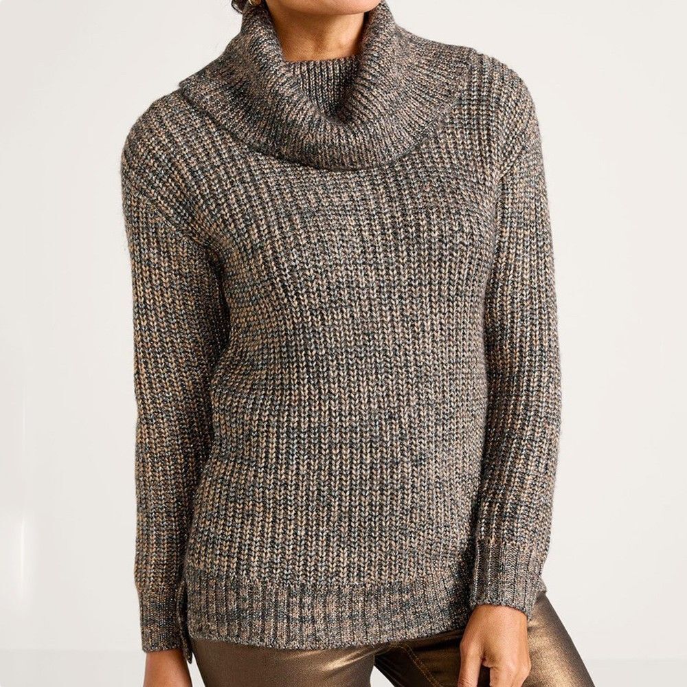 Soft Surroundings Starlight Shaker Cowl Neck Sweater Size XL Black Metallic